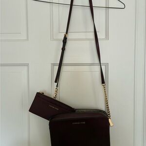 Michael Kors Dark Red Crossbody Bag and Wallet